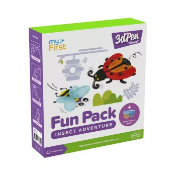 myFirst 3dPen Make Filaments Fun Pack Insect Adventure - kreatívna sada pre 3D pero: 5 predlôh, 17 PCL filamentov (34 m), pull-back auto modul, termoplastová fólia