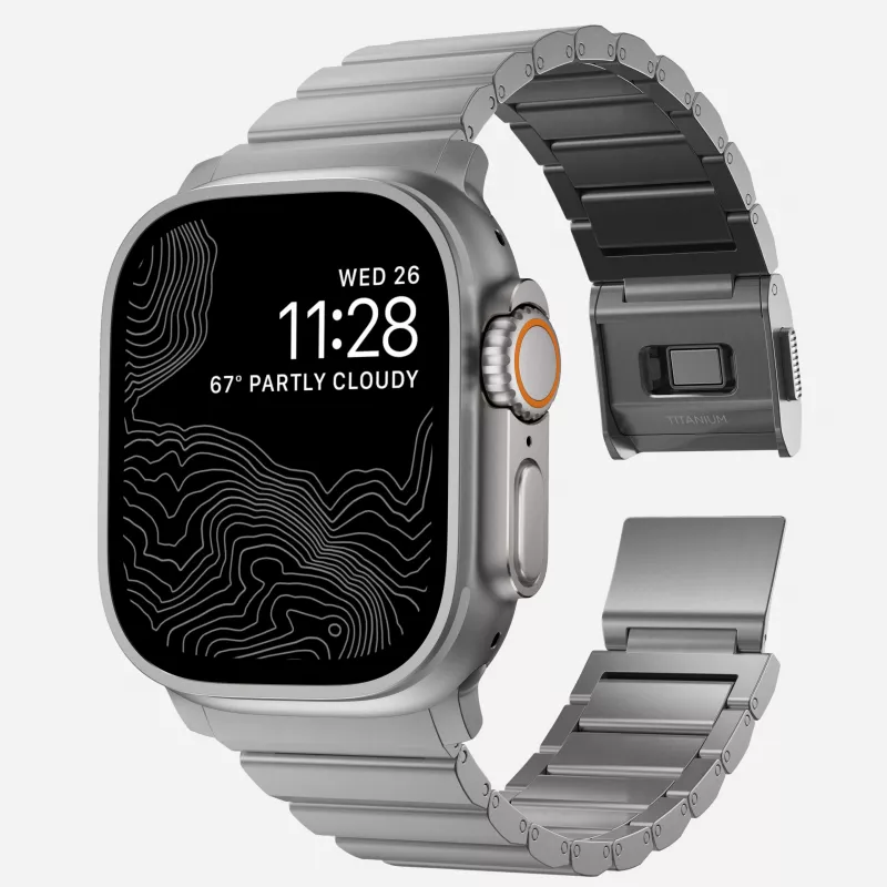 NOMAD Titanium Band V3 – Natural Titanium brúsený kovový náramok pre Apple Watch 46mm/49mm