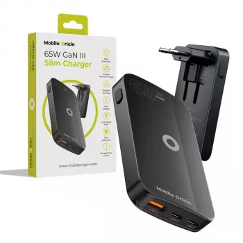 Mobile Origin 65W GaN Slim Dual USB-C Single USB-A čierna nástenná nabíjačka