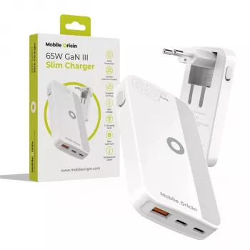 Mobile Origin 65W GaN Slim Dual USB-C Single USB-A nástenná nabíjačka, biela
