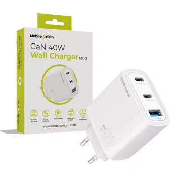 Mobile Origin 40W GaN nabíjačka MO13 biela 1x USB-A + 2x USB-C