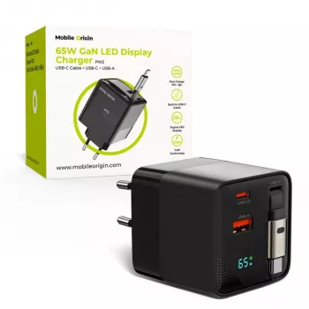 Mobile Origin 65W GaN nabíjačka USB-C vyťahovací kábel + USB-A 75cm