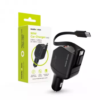 Mobile Origin 90W auto nabíjačka CA22 USB-C+USB-A s 2x 60cm káblami