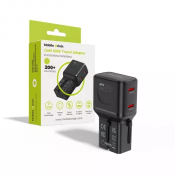 Mobile Origin 45W cestovný adaptér EU/US/UK/AU PW26, čierny