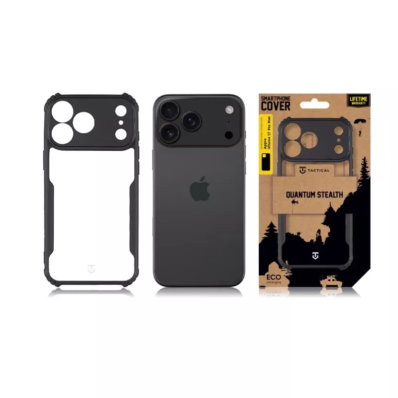 Taktické zadné puzdro Quantum Stealth pre Apple iPhone 17 Pro Max Clear/Black