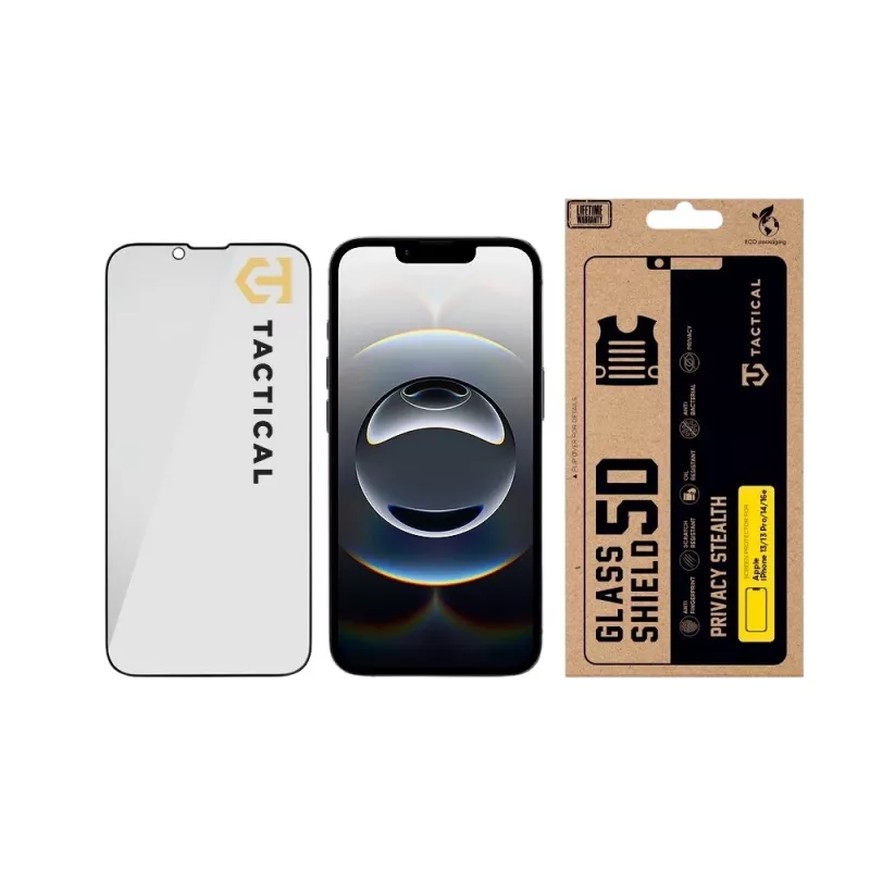 Tactical Glass Shield Privacy Stealth 5D pre iPhone 13/13 Pro/14/16e/17e čierna