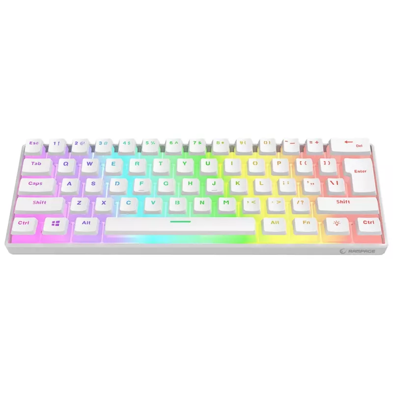 Rampage Radiant K11 60% mechanická herná klávesnica, biela, Blue Switch, RGB