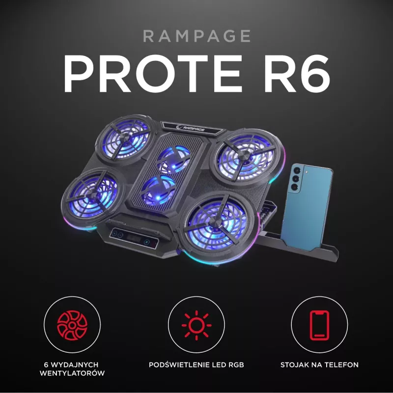 Rampage PROTE R6 Chladiaci stojan na notebook, 10-17 palcov, RGB