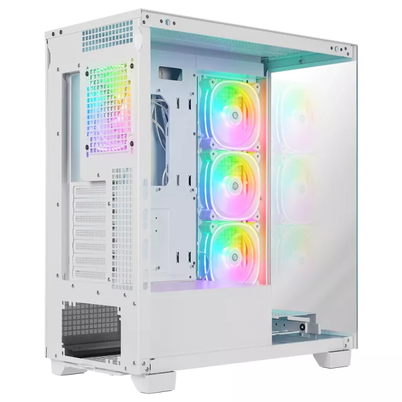 Rampage Hydra V1 Mid-Tower PC skriňa, biela, 4x 120mm ARGB ventilátory, USB-C/USB-A, ARGB hub, tvrdené sklo