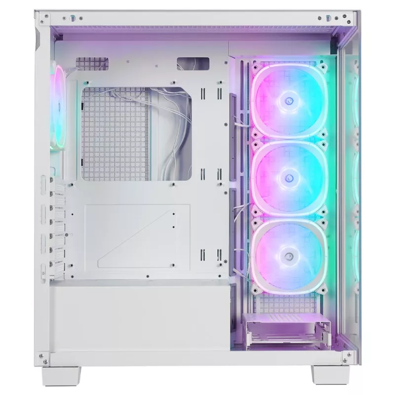 Rampage Hydra V1 Mid-Tower PC skriňa, biela, 4x 120mm ARGB ventilátory, USB-C/USB-A, ARGB hub, tvrdené sklo