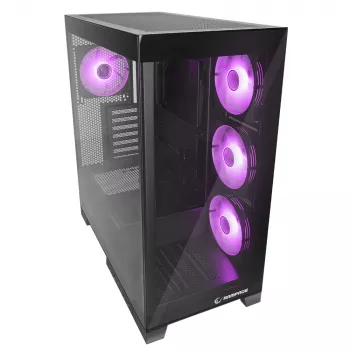 Rampage Hydra V2 Mid-Tower PC skriňa s 4x 120mm ARGB ventilátormi, tvrdeným sklom, čierna