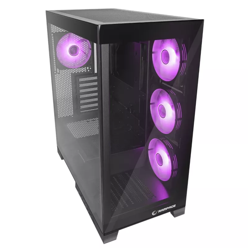 Rampage Hydra V2 Mid-Tower PC skriňa s 4x 120mm ARGB ventilátormi, tvrdeným sklom, čierna