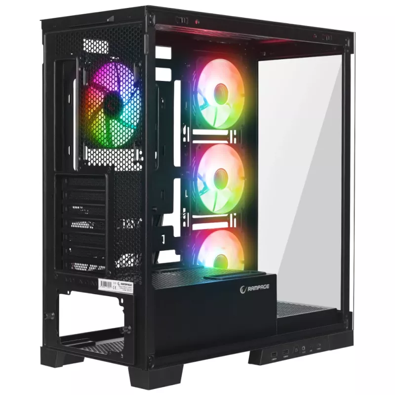 Rampage Hydra V2 Mid-Tower PC skriňa s 4x 120mm ARGB ventilátormi, tvrdeným sklom, čierna