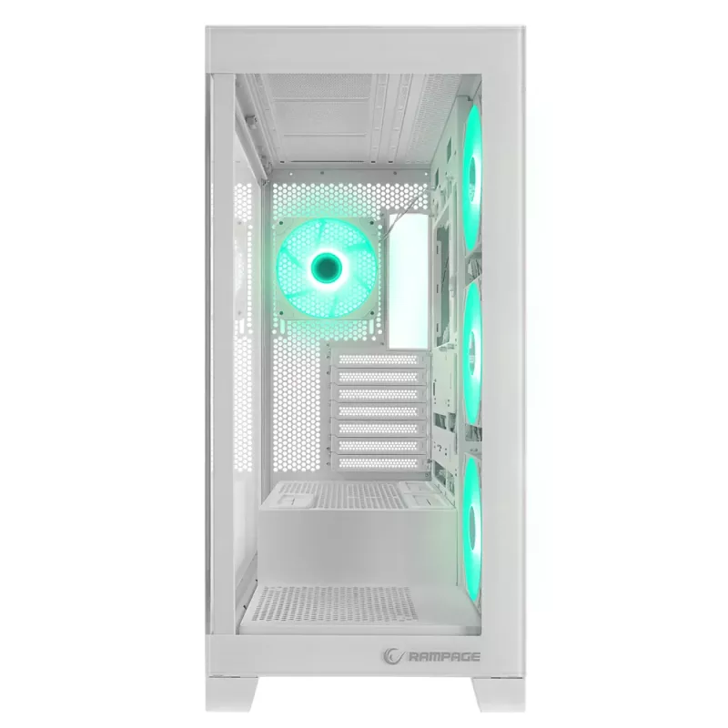 Rampage Hydra V2 Mid Tower PC skriňa biela s 4x 120mm ARGB ventilátormi a tvrdeným sklom