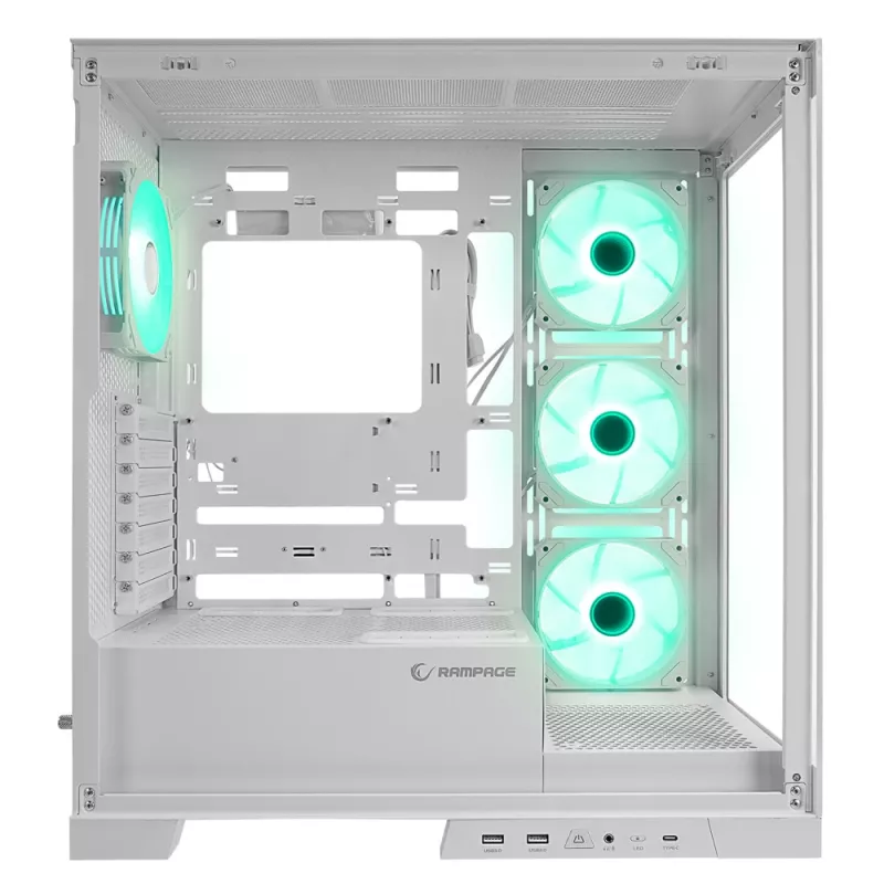 Rampage Hydra V2 Mid Tower PC skriňa biela s 4x 120mm ARGB ventilátormi a tvrdeným sklom