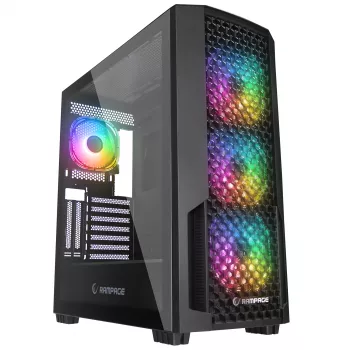 Rampage Shelob Mid Tower PC skriňa, 4x ARGB ventilátory, tvrdené sklo, čierna