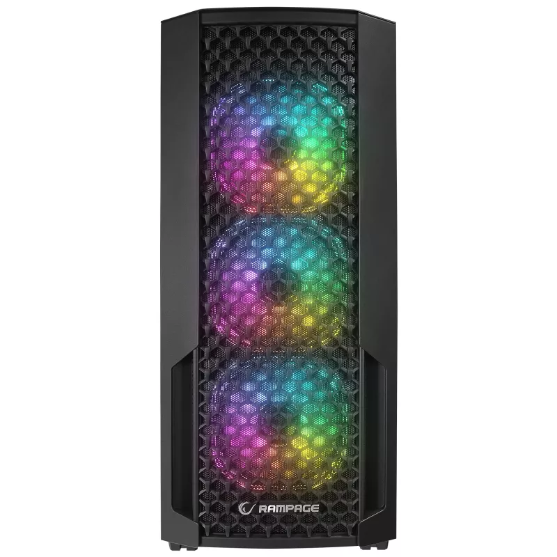 Rampage Shelob Mid Tower PC skriňa, 4x ARGB ventilátory, tvrdené sklo, čierna