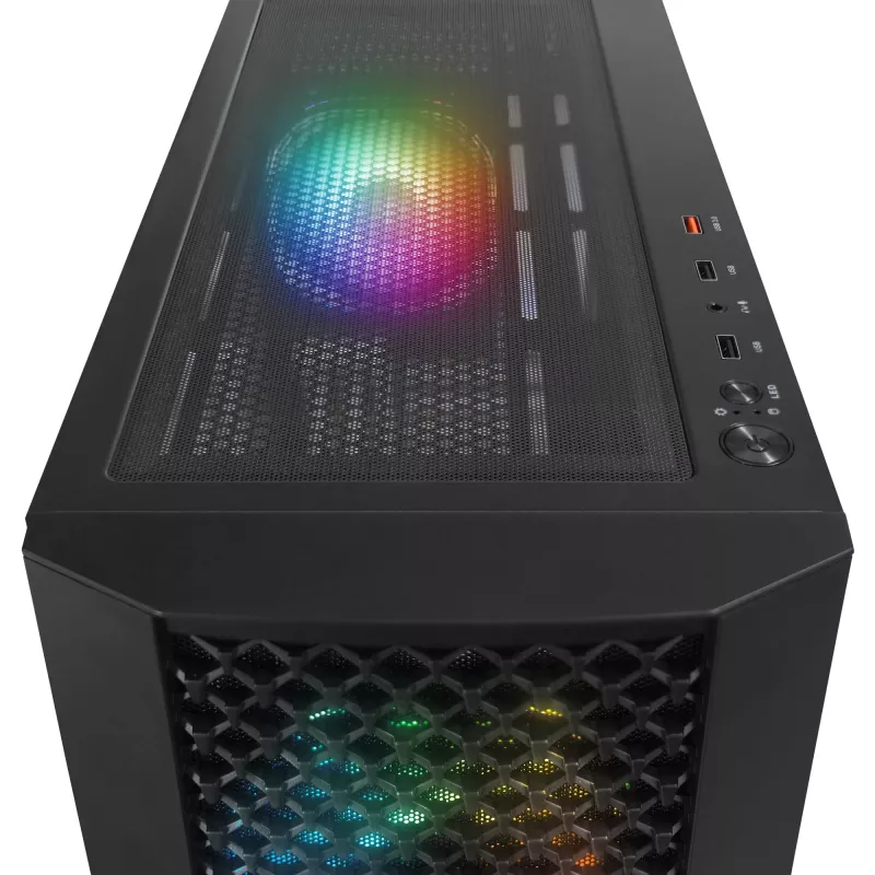 Rampage Shelob Mid Tower PC skriňa, 4x ARGB ventilátory, tvrdené sklo, čierna