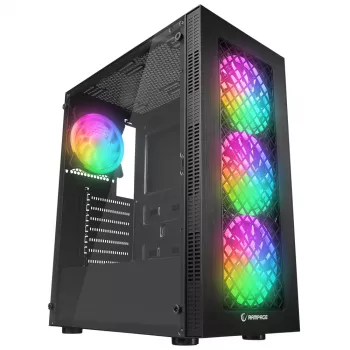 Rampage PLAID V1 Mid Tower PC skriňa s oknom z tvrdeného skla, 4x 120mm RGB ventilátory, čierna