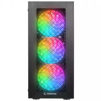 Rampage PLAID V1 Mid Tower PC skriňa s oknom z tvrdeného skla, 4x 120mm RGB ventilátory, čierna
