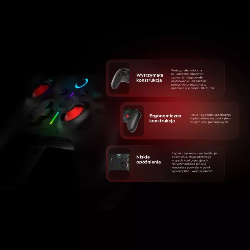 Rampage Hydra Pro Pad Wireless RGB 2.4G Hall Effect ovládač s magnetickými spúšťami, čierny