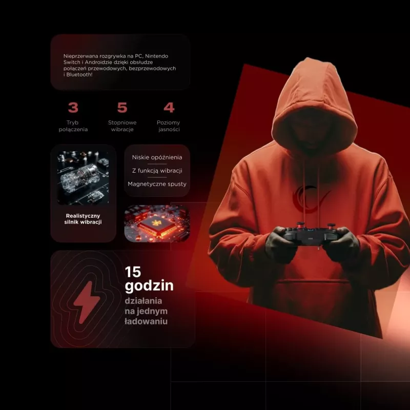 Rampage Hydra Pro Pad Wireless RGB 2.4G Hall Effect ovládač s magnetickými spúšťami, čierny