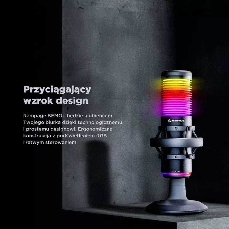 Rampage Bemol RGB USB-C herný mikrofón, čierny
