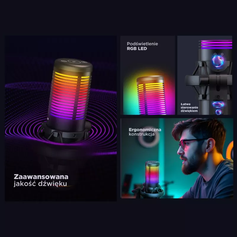 Rampage Bemol RGB USB-C herný mikrofón, čierny