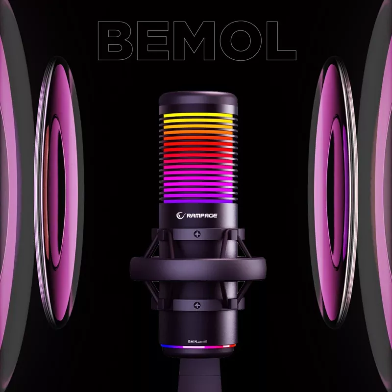Rampage Bemol RGB USB-C herný mikrofón, čierny