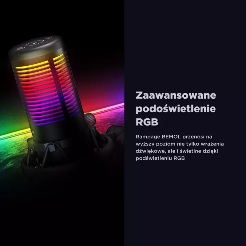 Rampage Bemol RGB USB-C herný mikrofón, čierny