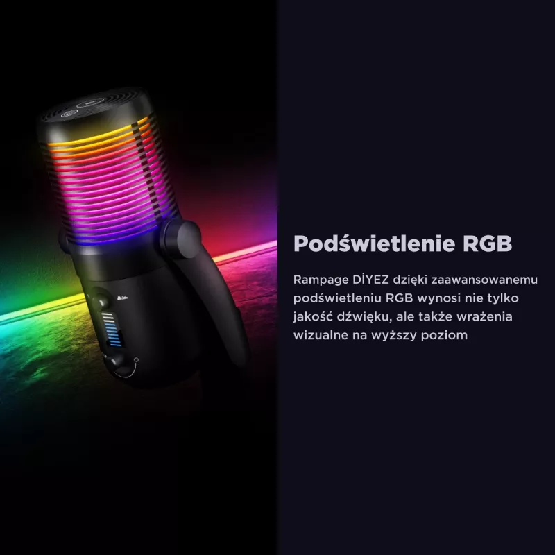 Rampage Diyez RGB USB-C herný mikrofón, čierny