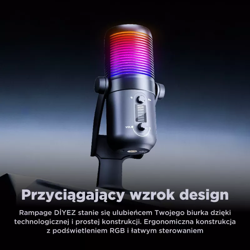 Rampage Diyez RGB USB-C herný mikrofón, čierny