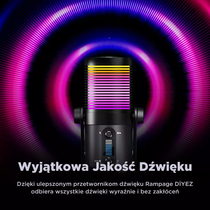 Rampage Diyez RGB USB-C herný mikrofón, čierny