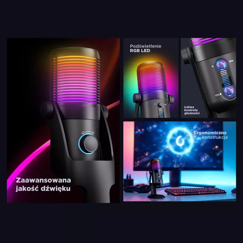 Rampage Diyez RGB USB-C herný mikrofón, čierny