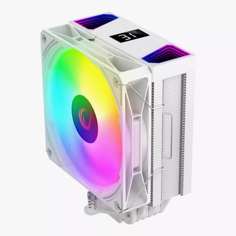 Rampage Octagon C70 Chladič CPU s LCD, 120 mm ARGB ventilátor, AM5/LGA1700, biely