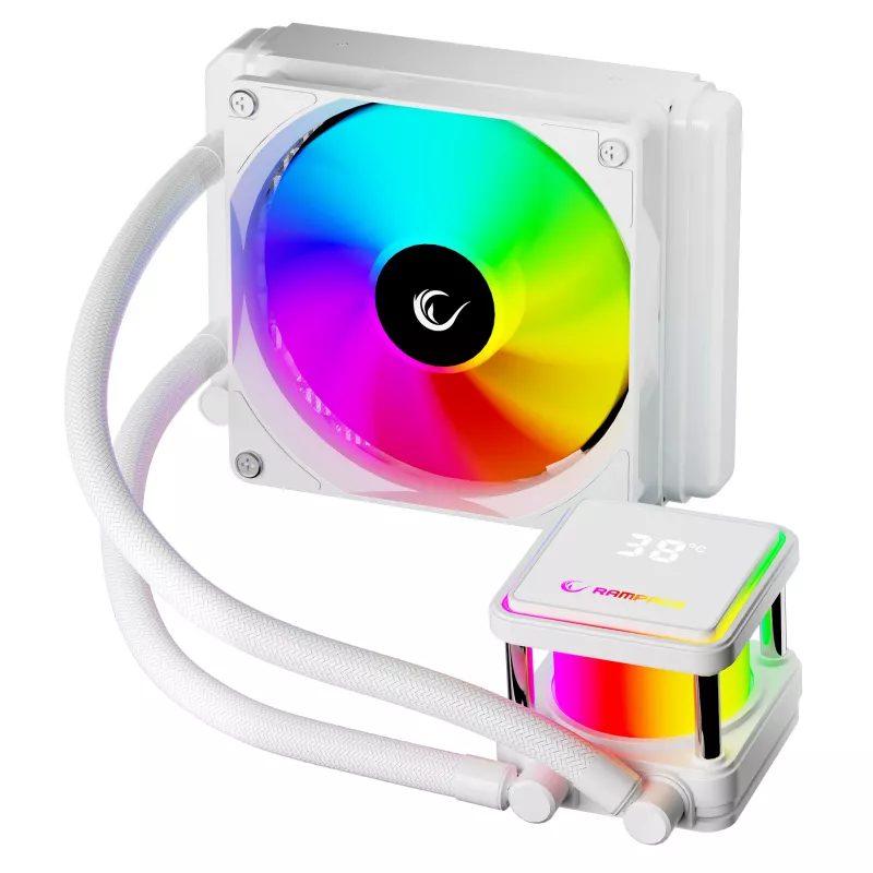Rampage INFINITE V120 All-in-One kvapalinový CPU chladič 120mm ARGB, ukazovateľ teploty, biely