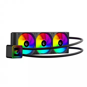 Rampage INFINITE V360 AIO kvapalinový CPU chladič 360mm ARGB, digitálny displej teploty, čierny