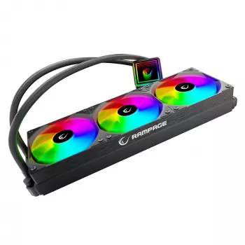Rampage INFINITE V360 AIO kvapalinový CPU chladič 360mm ARGB, digitálny displej teploty, čierny