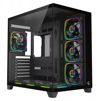 RAMPAGE SEALITE-BLACK Mid-Tower PC skriňa s tvrdeným sklom, 7x ARGB PWM ventilátorov, čierna