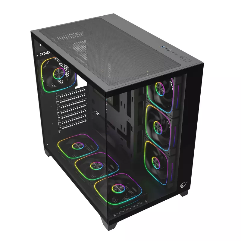 RAMPAGE SEALITE-BLACK Mid-Tower PC skriňa s tvrdeným sklom, 7x ARGB PWM ventilátorov, čierna