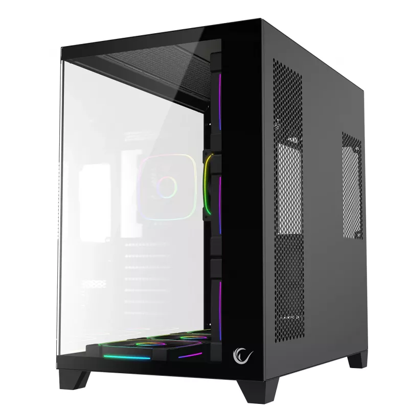 RAMPAGE SEALITE-BLACK Mid-Tower PC skriňa s tvrdeným sklom, 7x ARGB PWM ventilátorov, čierna