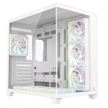 RAMPAGE SEALITE-WHITE Mid-Tower PC skriňa s tvrdeným sklom, 7x ARGB PWM ventilátorov, biela