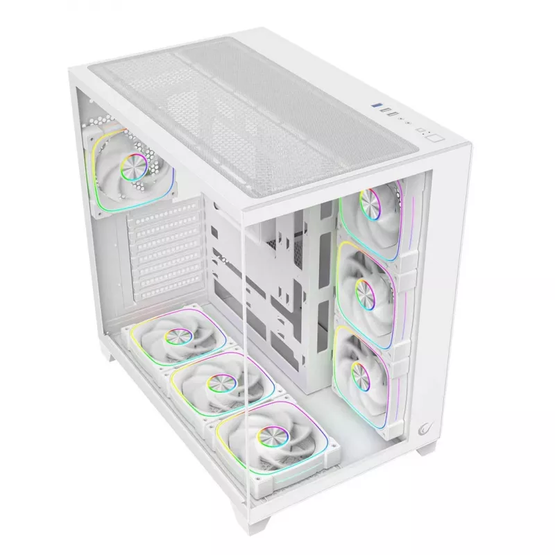 RAMPAGE SEALITE-WHITE Mid-Tower PC skriňa s tvrdeným sklom, 7x ARGB PWM ventilátorov, biela