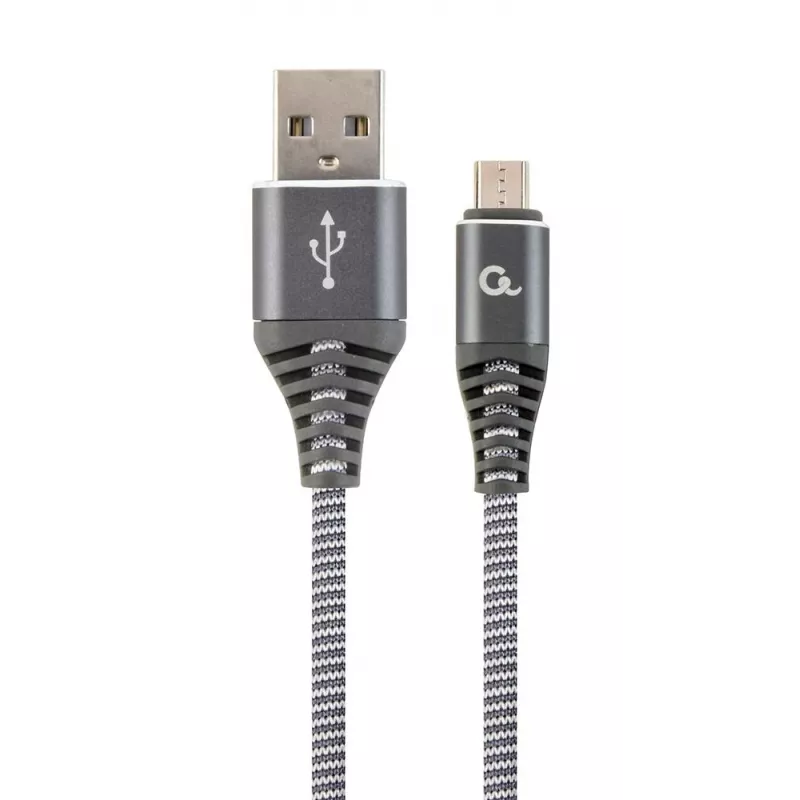 Gembird USB 2.0 Type-A konektor samec na Micro USB-B konektor samec Premium kábel z bavlneného opletu 2m Space Grey/biela