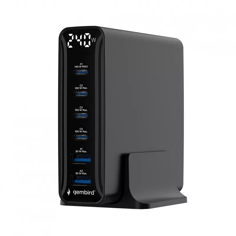 Gembird TA-UC-2A4C-PD240-01-BK 6-portová USB nabíjačka 240W GaN čierna