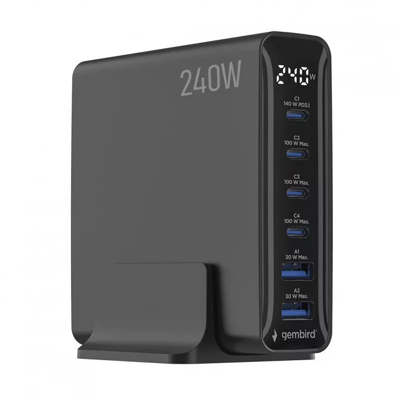 Gembird TA-UC-2A4C-PD240-01-BK 6-portová USB nabíjačka 240W GaN čierna