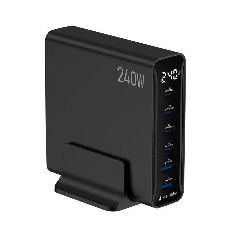 Gembird TA-UC-2A4C-PD240-01-BK 6-portová USB nabíjačka 240W GaN čierna