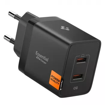 SPIGEN ESSENTIAL EE472EU 2-portový sieťový nabíjací adaptér 47W čierny