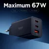 Spigen Essential EE673EU 67W GaN 3-portový USB-C/USB-A nástenný nabíjací adaptér čierny