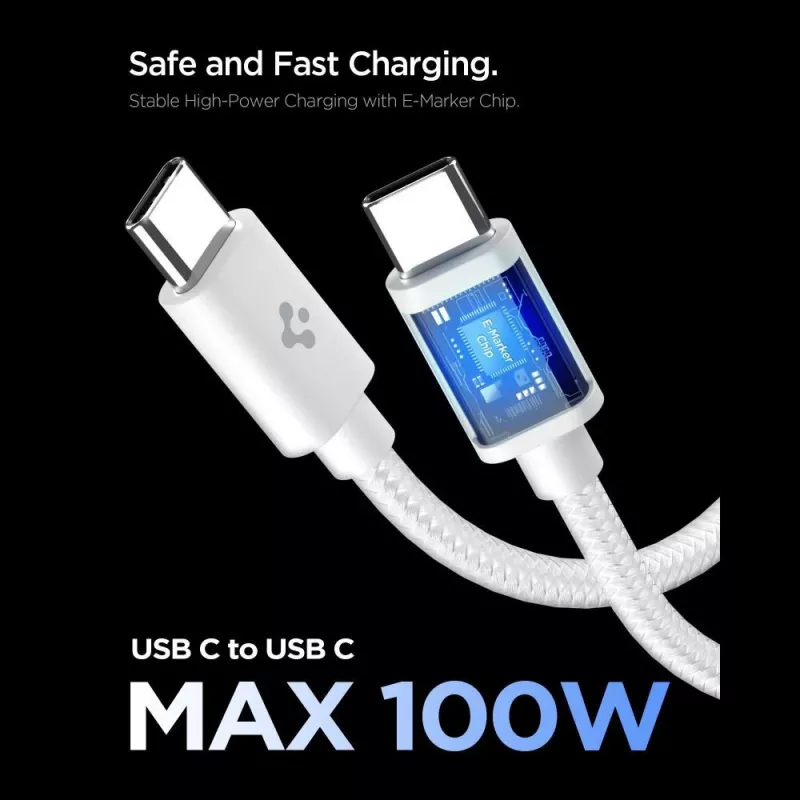 SPIGEN EE451EU Essential 1-portový sieťový nabíjací adaptér 45W + USB-C kábel biely